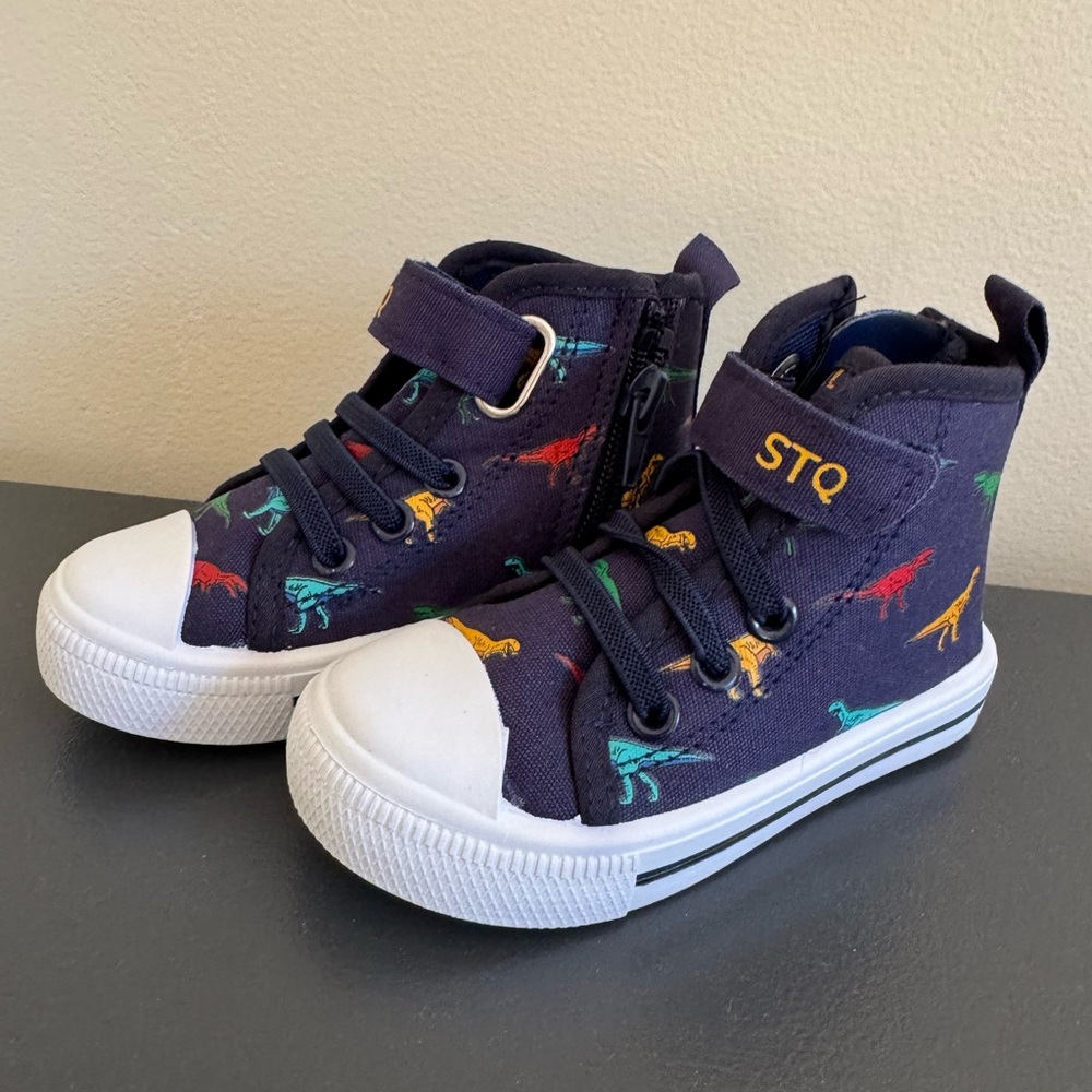 Kids High-Top Sneakers - Navy with Dinosaur Print